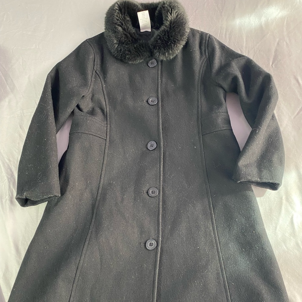 Gymboree Black Trench Coat with Faux Fur Collar Warm 6 Girls